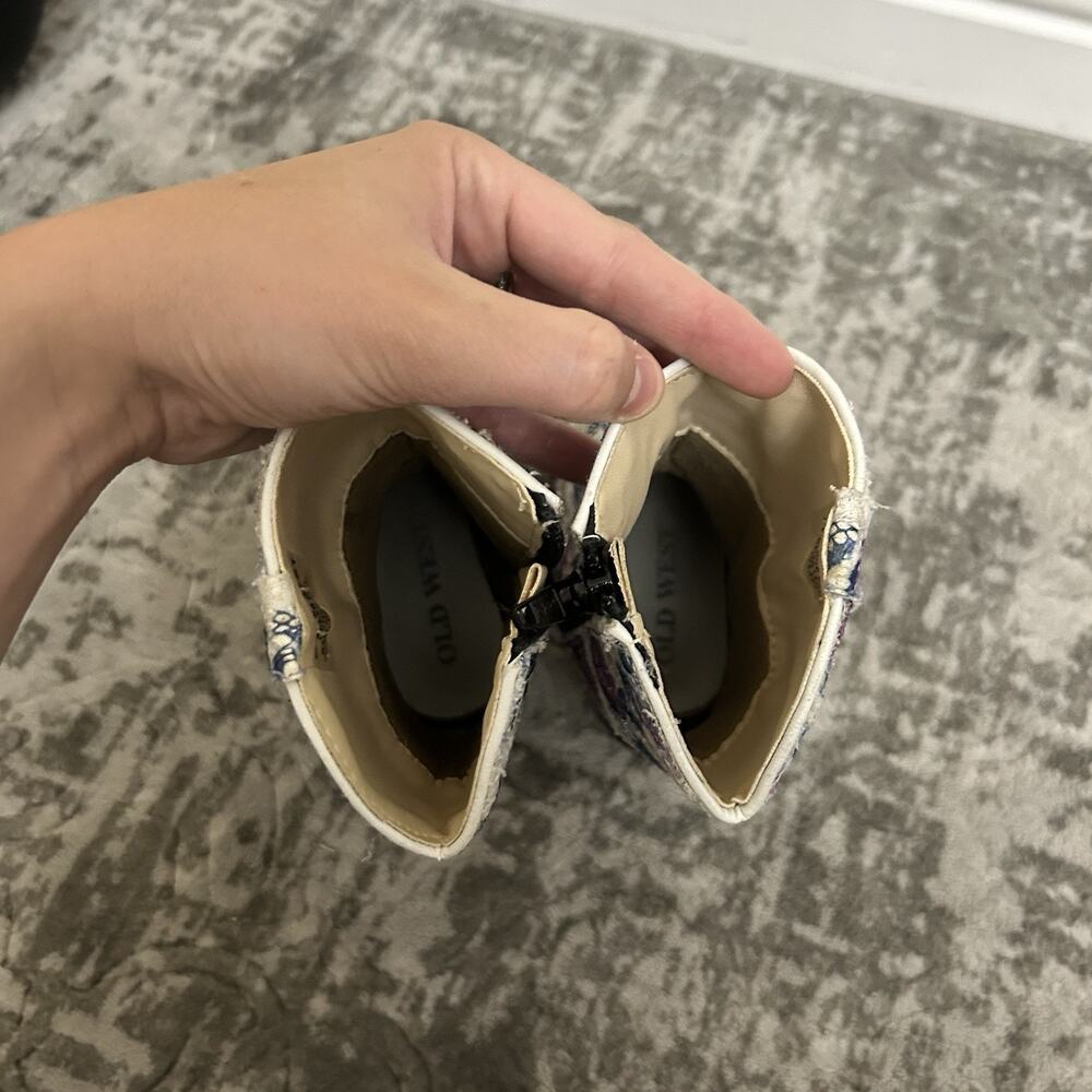 Old West Western Boots Girls Toddler Size 7.0-D Child Floral Sparkle Square Toe - Picture 11 of 12